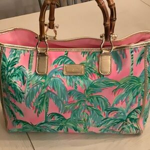 Lilly Pulitzer Pink and Green Palm Tote
Approximately 10” h x 17”w